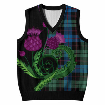 Guthrie Tartan Knitted V-Neck Vest Traditional Scottish Thistle