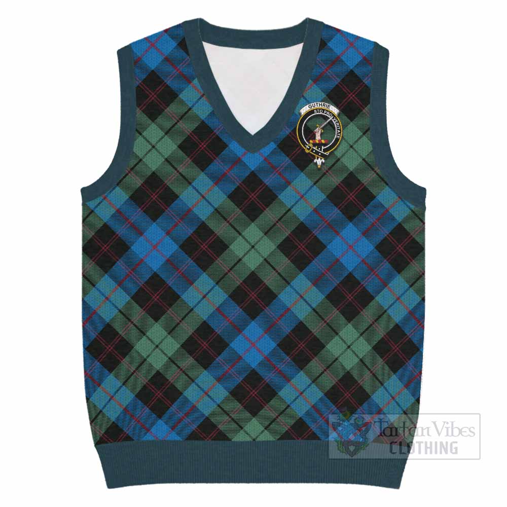 Guthrie Tartan Knitted V-Neck Vest with Family Crest Cross Style