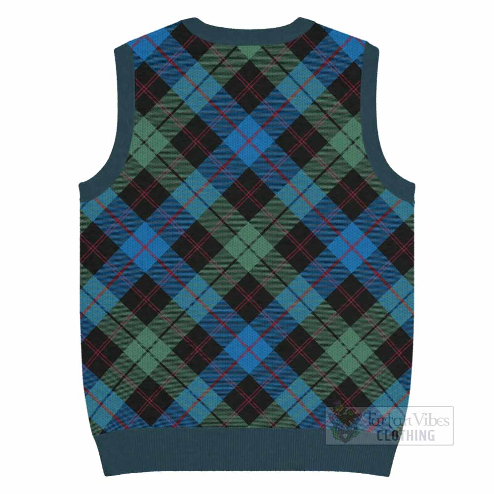 Guthrie Tartan Knitted V-Neck Vest with Family Crest Cross Style