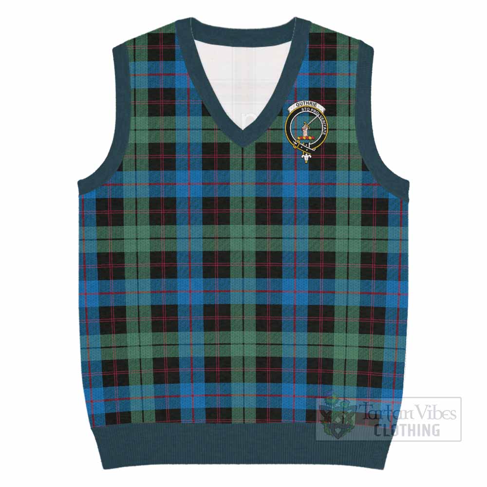 Guthrie Tartan Knitted V-Neck Vest with Family Crest - Tartan Vibes Clothing
