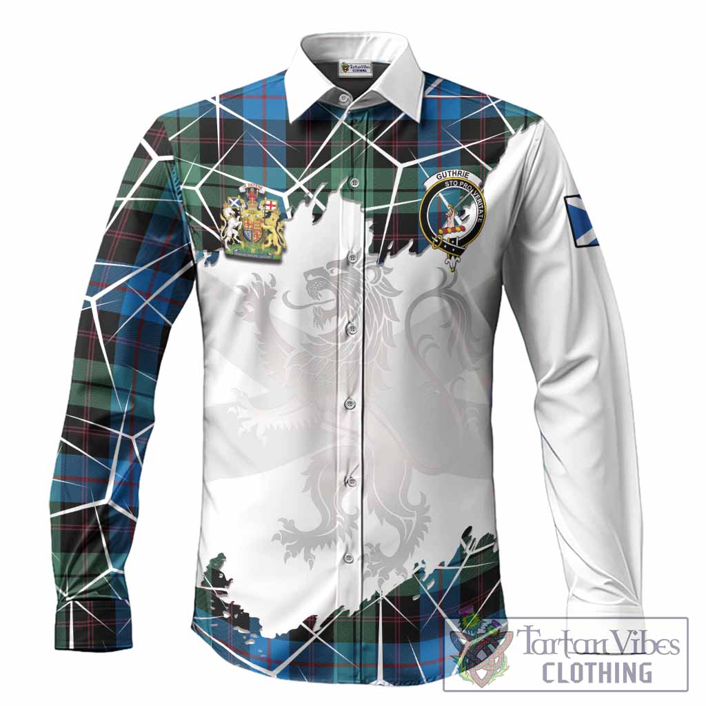 Guthrie Tartan Long Sleeve Button Shirts with Family Crest and Lion Rampant Grunge Style