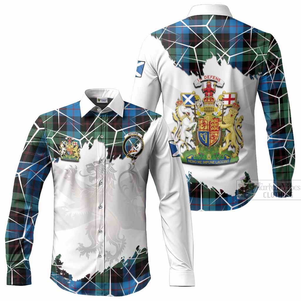 Guthrie Tartan Long Sleeve Button Shirts with Family Crest and Lion Rampant Grunge Style