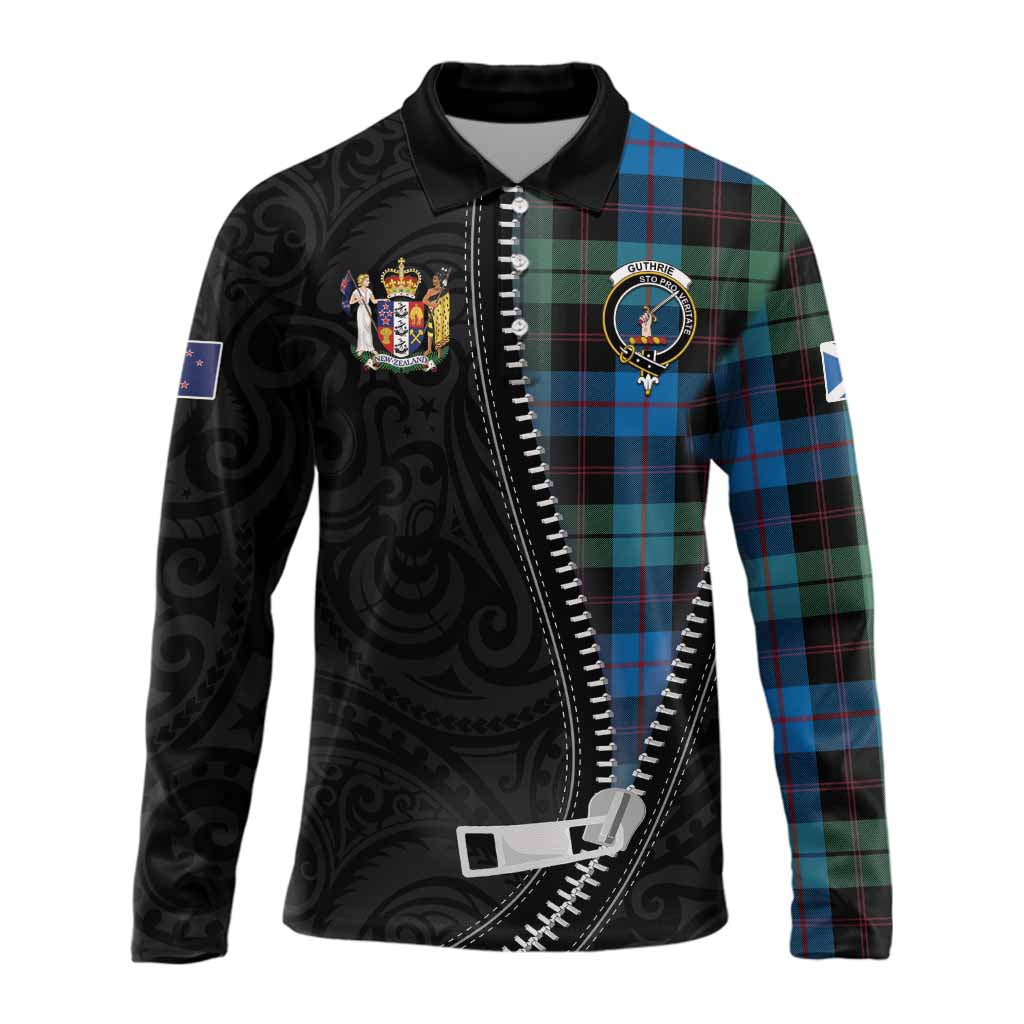 Guthrie Tartan Long Sleeve Polo Shirt New Zealand Pattern Unique Zipper Stylized