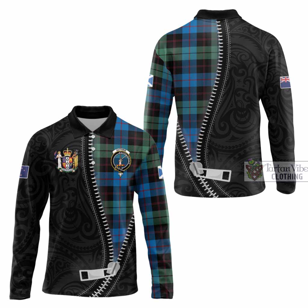 Guthrie Tartan Long Sleeve Polo Shirt New Zealand Pattern Unique Zipper Stylized