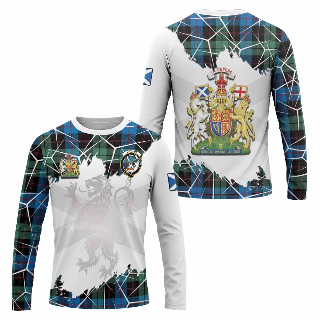 Guthrie Tartan Long Sleeve T-Shirt with Family Crest and Lion Rampant Grunge Style