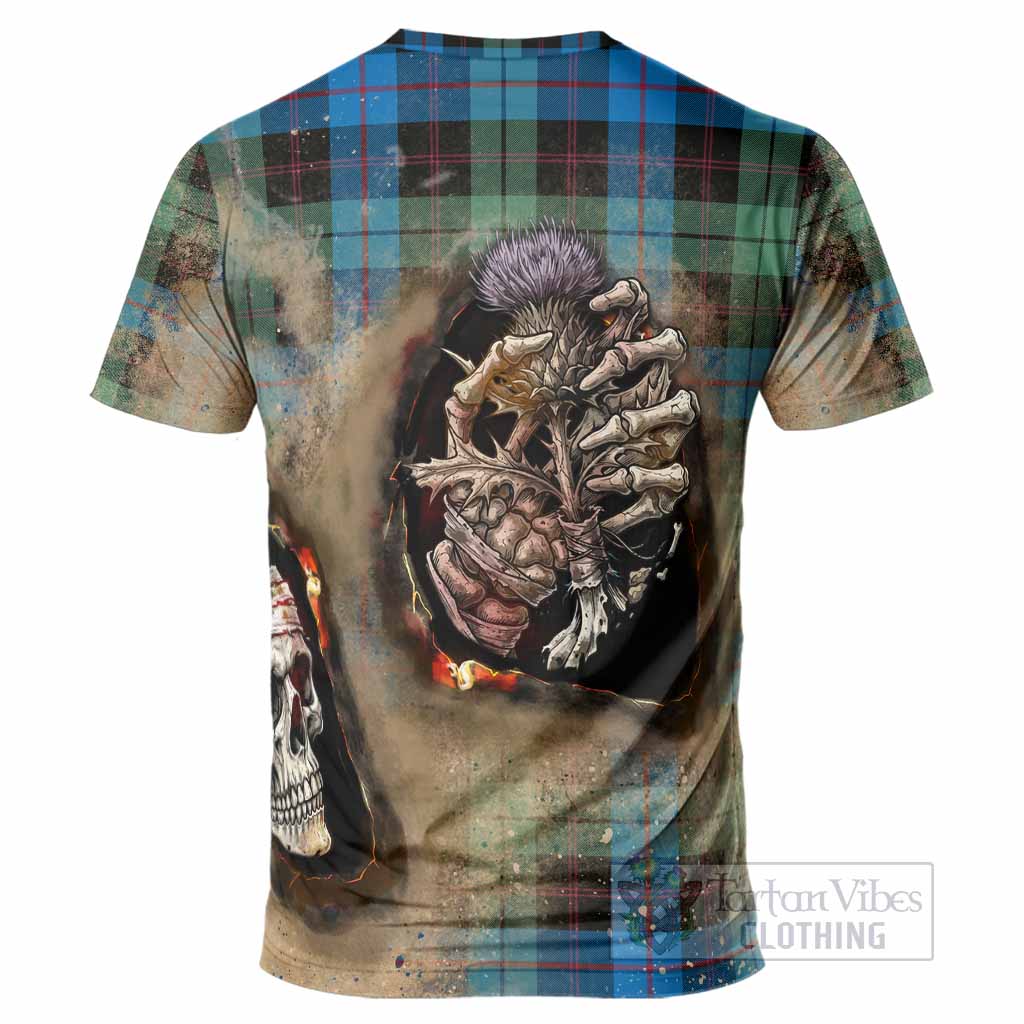 Guthrie Tartan T-Shirt Halloween Skeleton With Thistle Burning Effect