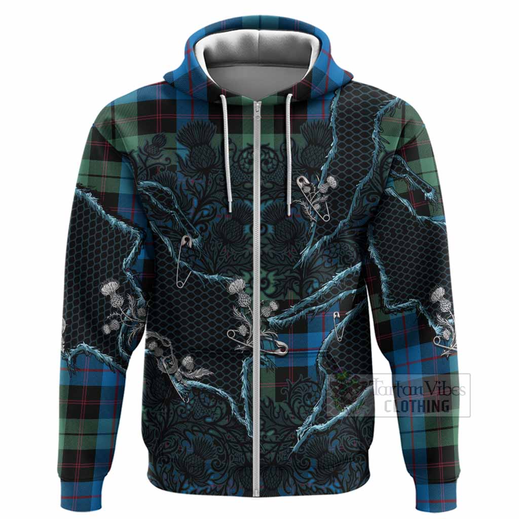 Guthrie Tartan Thistle Dark Gothic Hoodie Zip Hoodie - Tartan Vibes Clothing