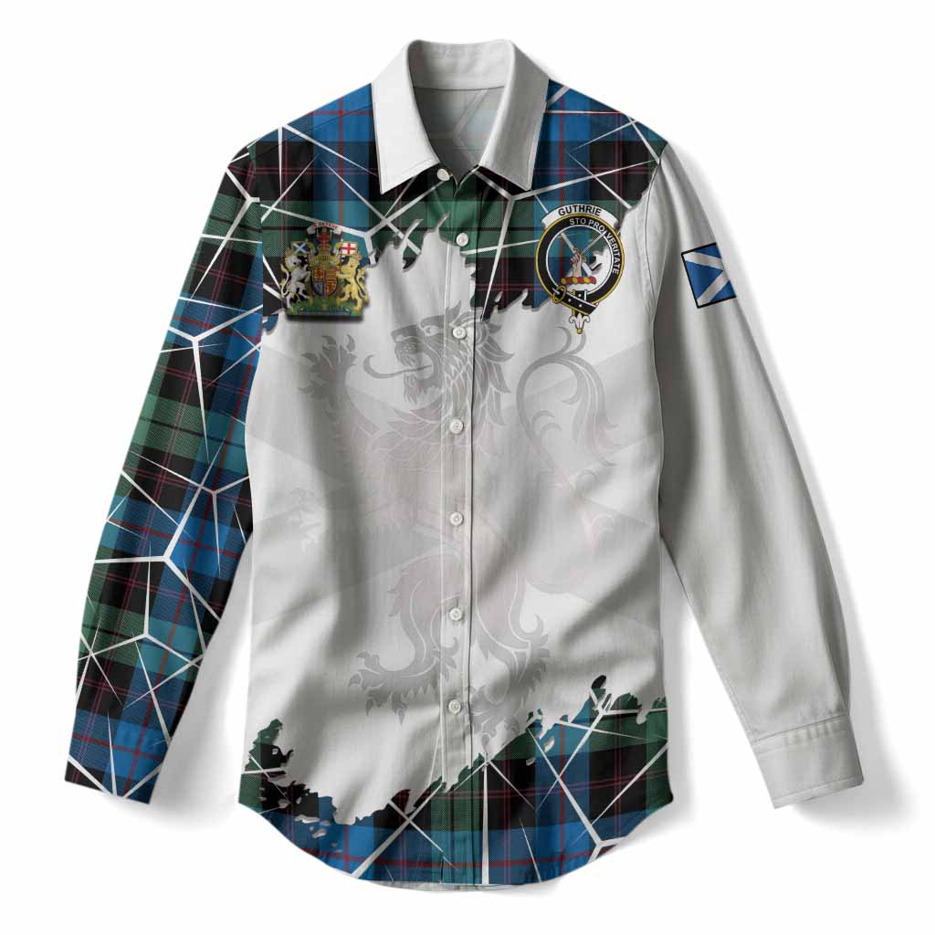 Guthrie Tartan Women Casual Shirt with Family Crest and Lion Rampant Grunge Style