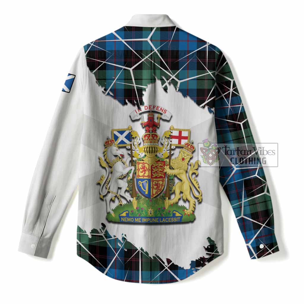 Guthrie Tartan Women Casual Shirt with Family Crest and Lion Rampant Grunge Style