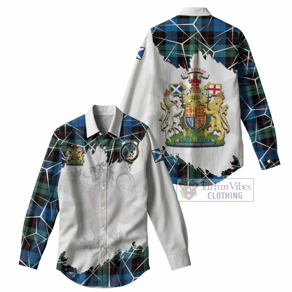 Guthrie Tartan Women Casual Shirt with Family Crest and Lion Rampant Grunge Style