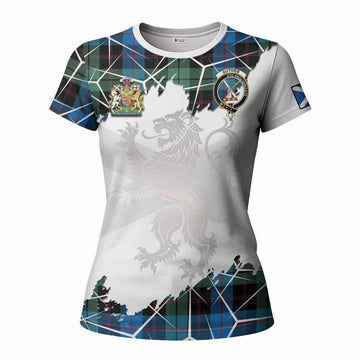 Guthrie Tartan Women T shirt with Family Crest and Lion Rampant Grunge Style
