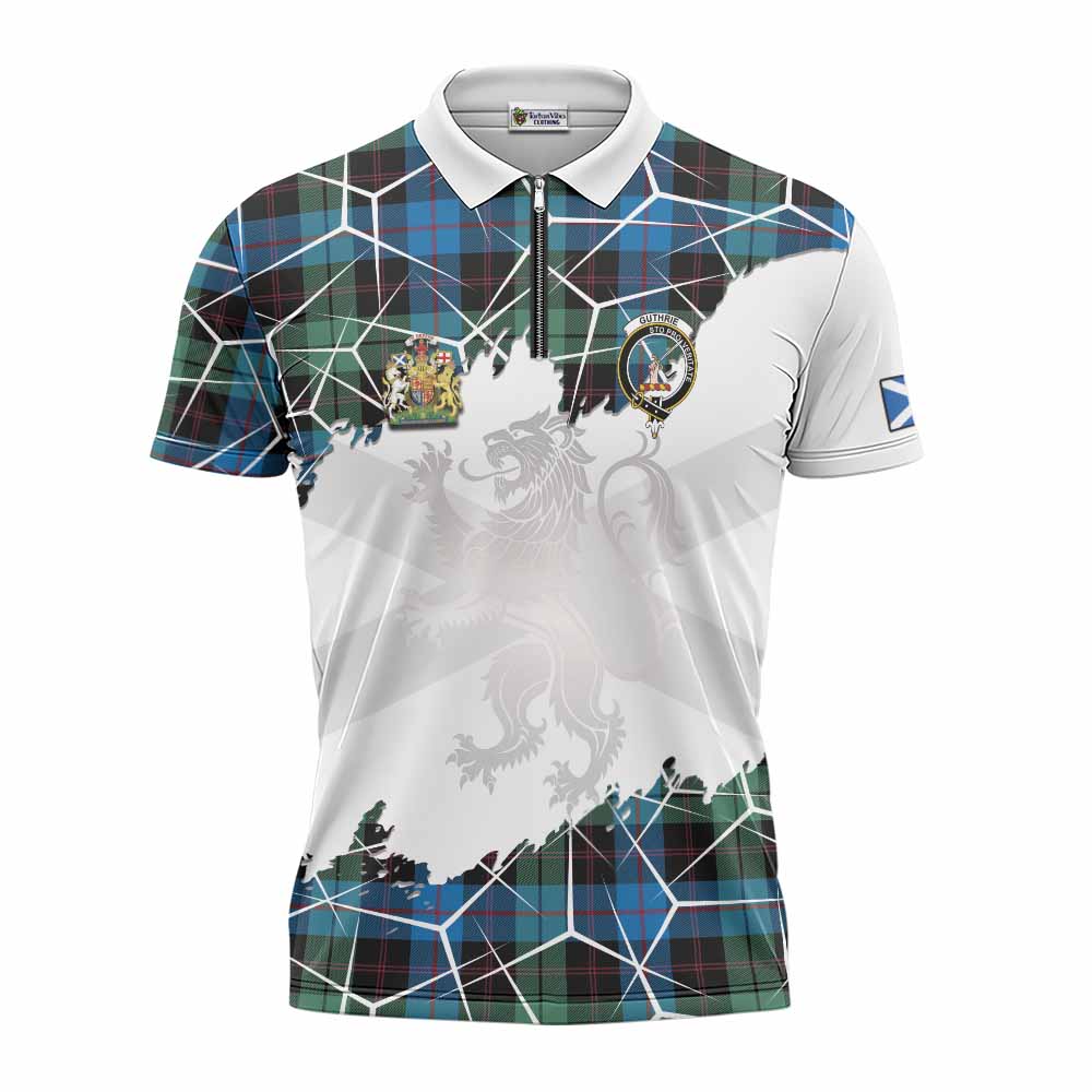 Guthrie Tartan Zipper Polo Shirt with Family Crest and Lion Rampant Grunge Style