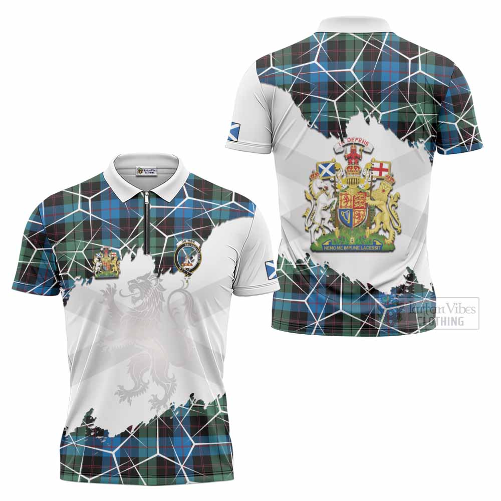 Guthrie Tartan Zipper Polo Shirt with Family Crest and Lion Rampant Grunge Style