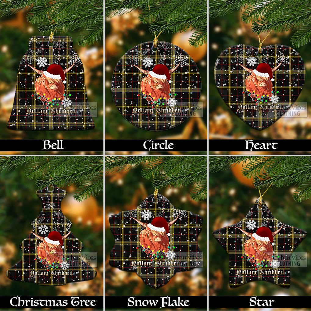 Gwynn Tartan Christmas Ceramic Ornaments with Twinkle Highland Cattle Ceramic - Tartan Vibes Clothing