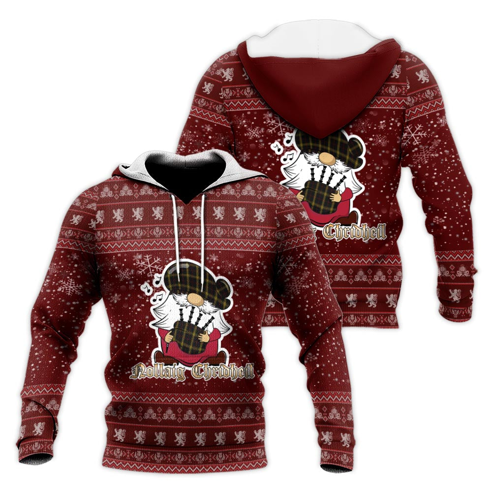 Gwynn Clan Christmas Knitted Hoodie with Funny Gnome Playing Bagpipes Red - Tartanvibesclothing