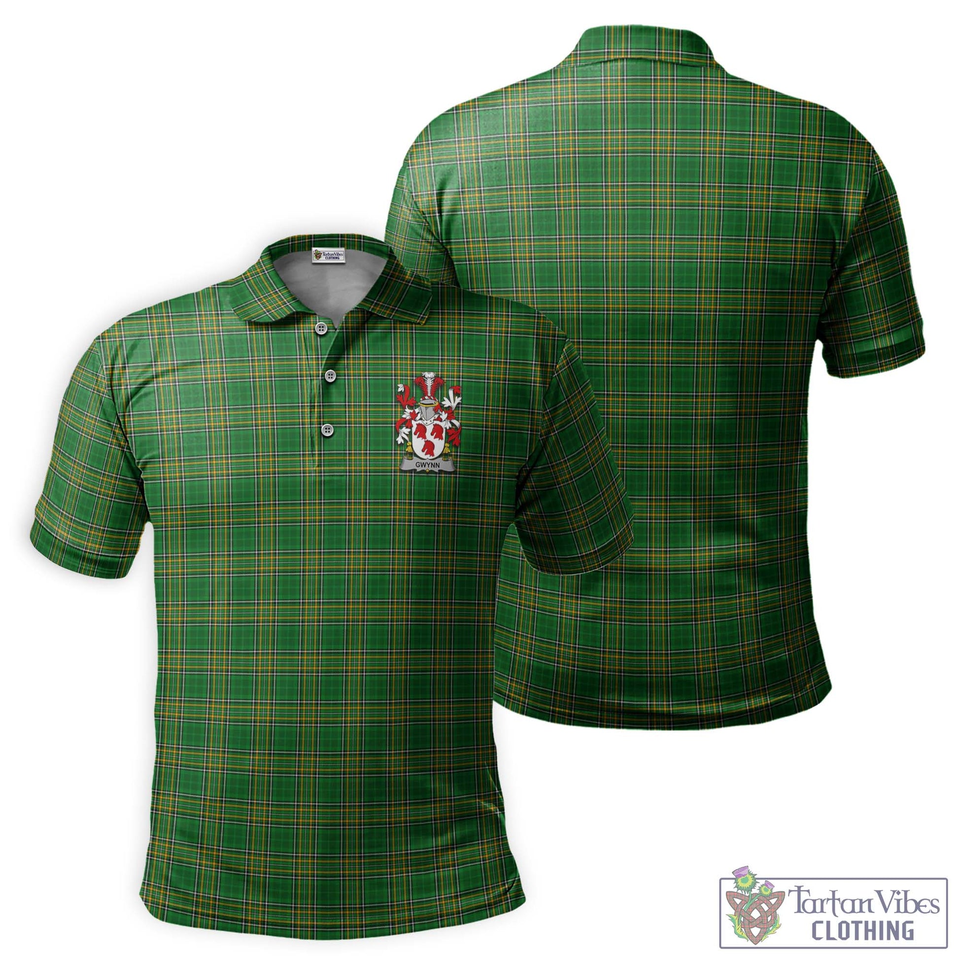 Tartan Vibes Clothing Gwynn Ireland Clan Tartan Polo Shirt with Coat of Arms