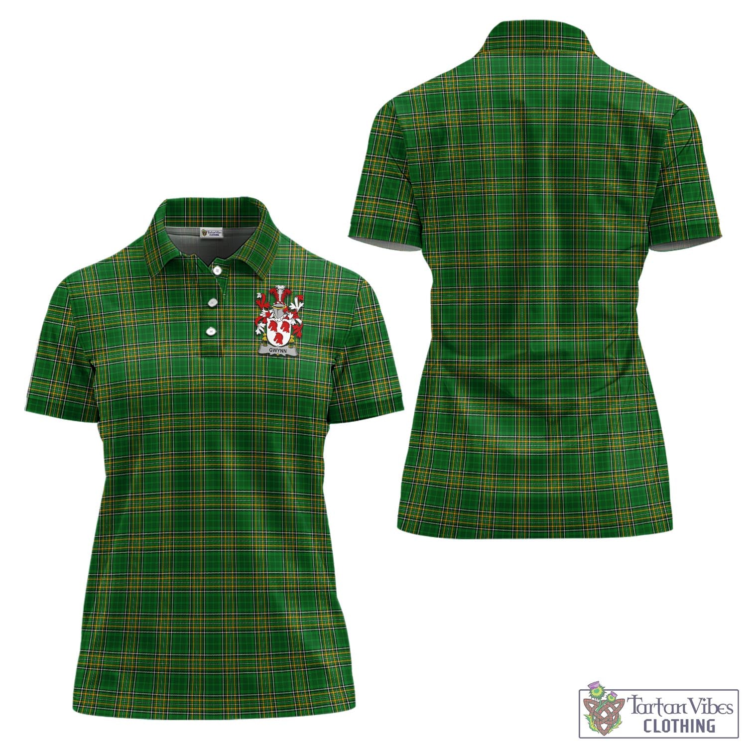 Tartan Vibes Clothing Gwynn Ireland Clan Tartan Women's Polo Shirt with Coat of Arms