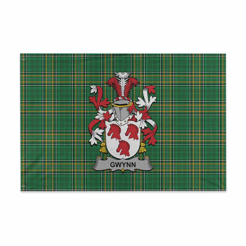 Tartan Vibes Clothing Gwynn Irish Clan Tartan House Flag with Coat of Arms