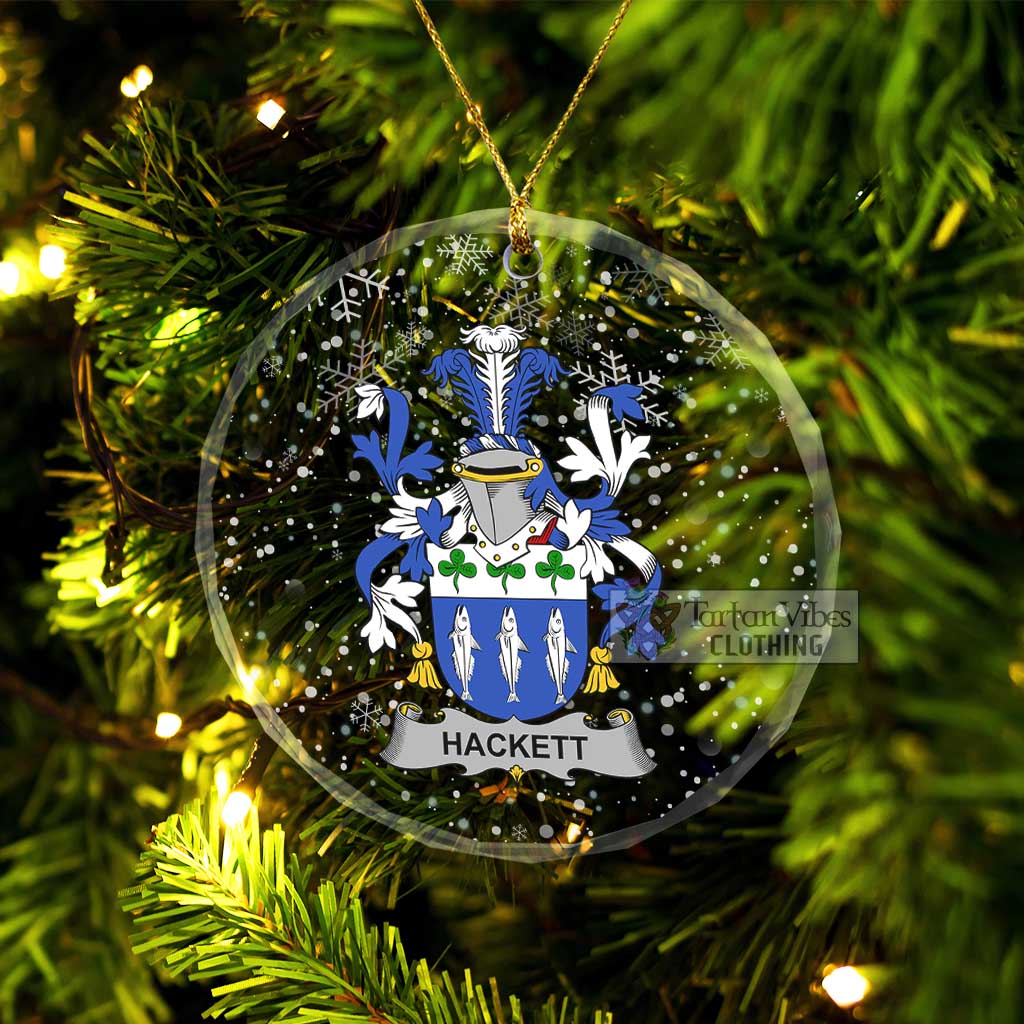Hackett Irish Clan Christmas Glass Ornament with Coat of Arms Transparent Glass Circle - 2D-tartanvibesclothing