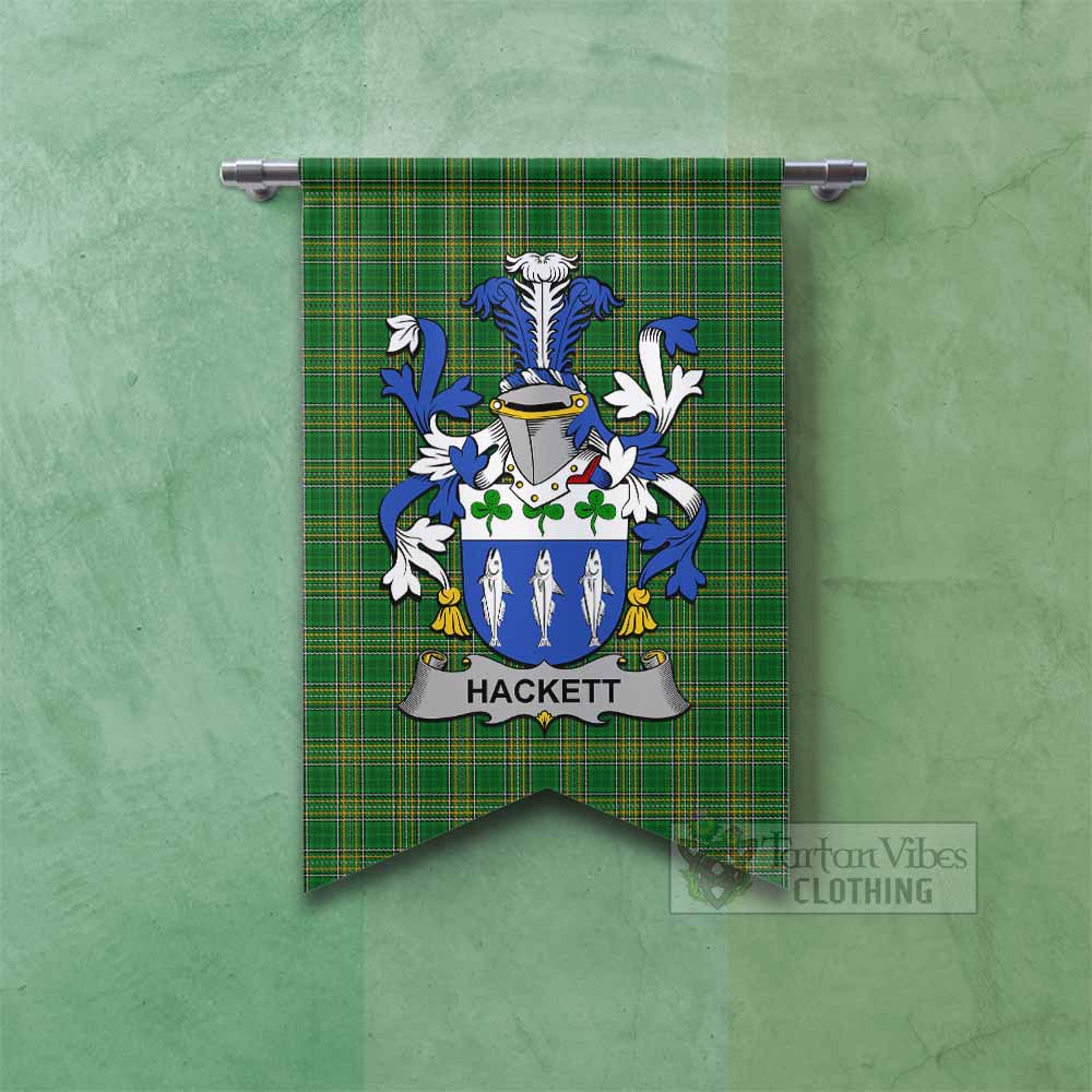 Hackett Irish Clan Tartan Gonfalon, Tartan Banner with Coat of Arms Fishtail - Tartan Vibes Clothing