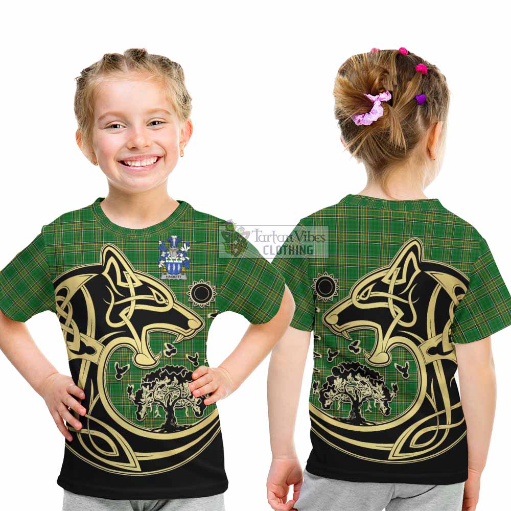 Hackett Irish Tartan Kid T-Shirt with Coat of Arms Celtic Wolf Style - Tartan Vibes Clothing