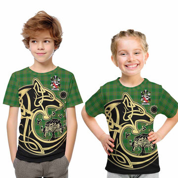 Tartan Vibes Clothing Hadsor Irish Tartan Kid T-Shirt with Coat of Arms Celtic Wolf Style