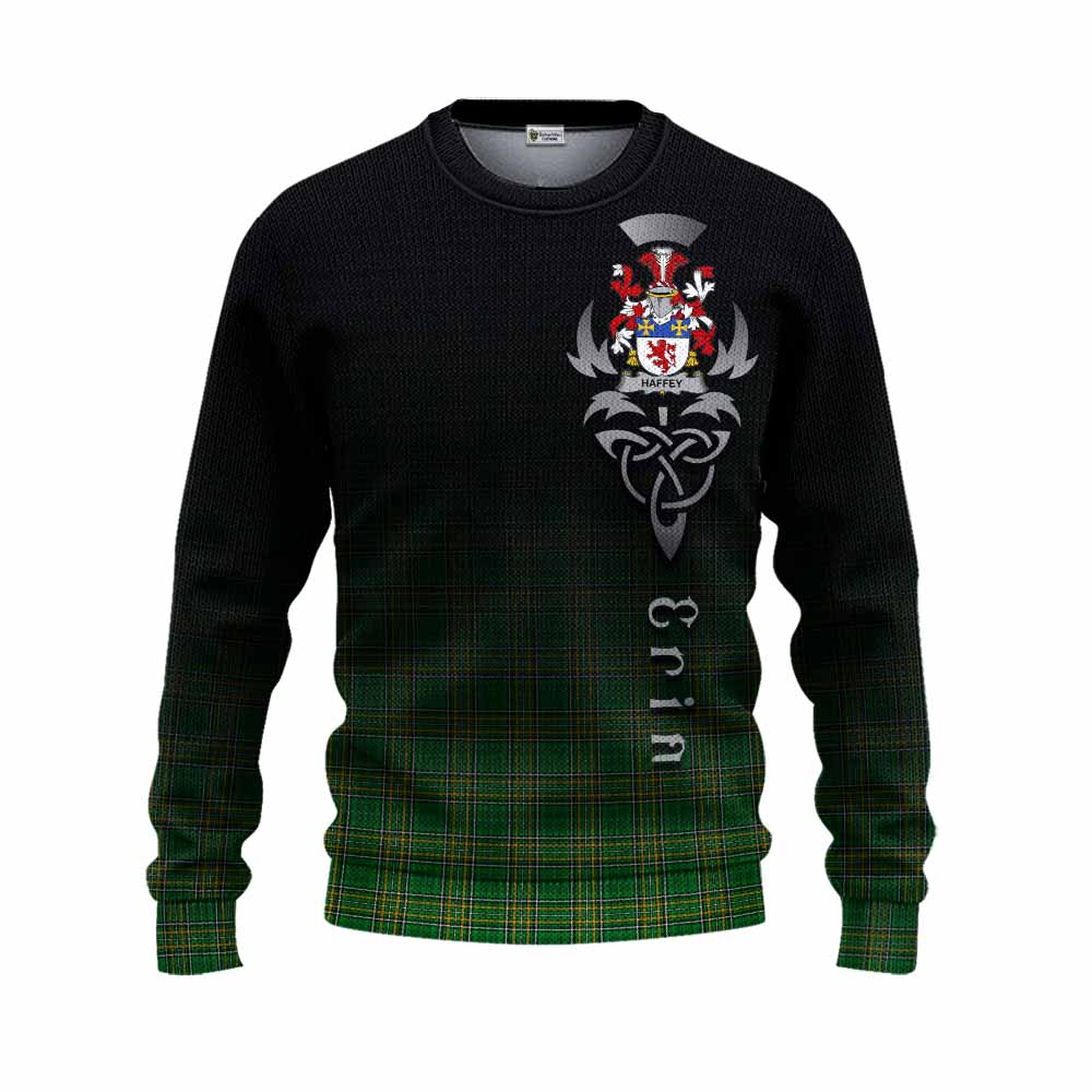 Tartan Vibes Clothing Haffey Irish Clan Knitted Sweater with Coat of Arms Erin Go Bragh Celtic Inspired