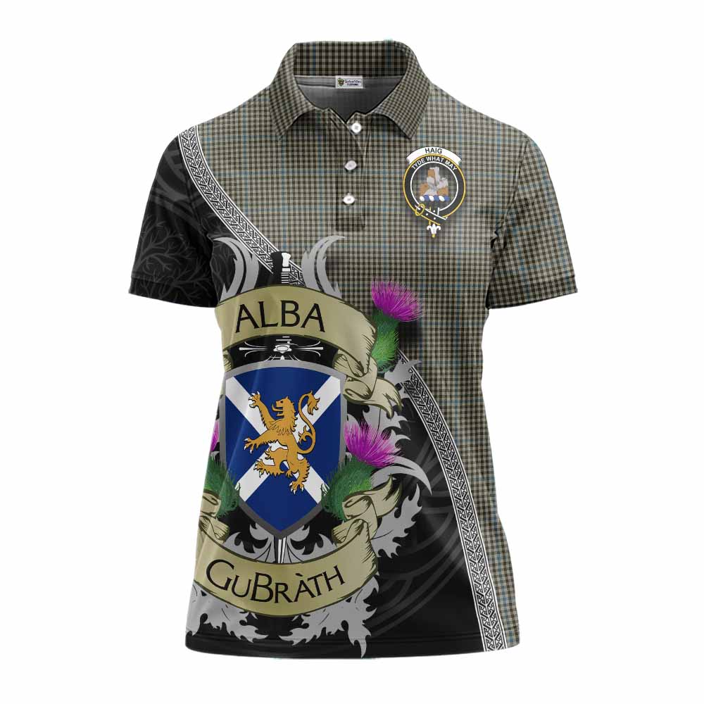 Tartan Vibes Clothing Haig Tartan Family Crest Women's Polo Shirt Lion Rampant Royal Thistle Shield Celtic Inspired