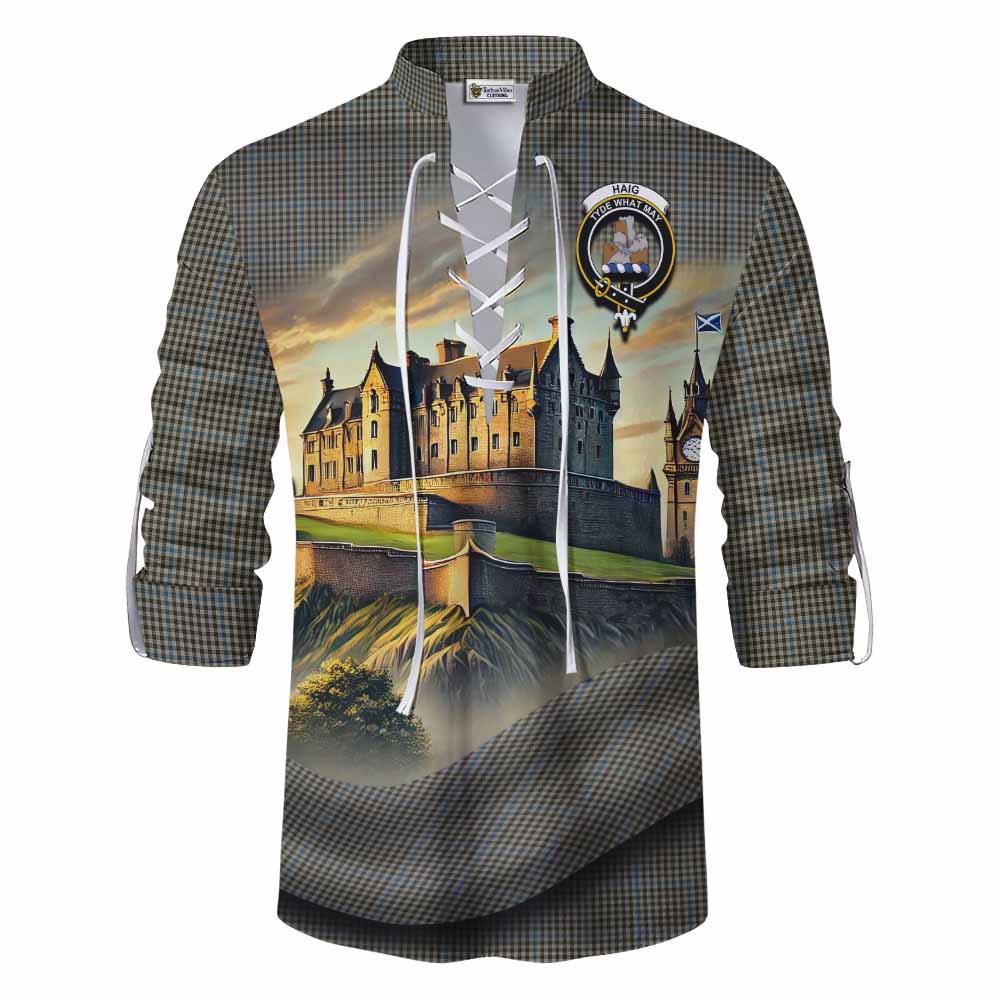 Tartan Vibes Clothing Haig Tartan Family Crest Ghillie Kilt Shirt with Scottish Ancient Castle Style