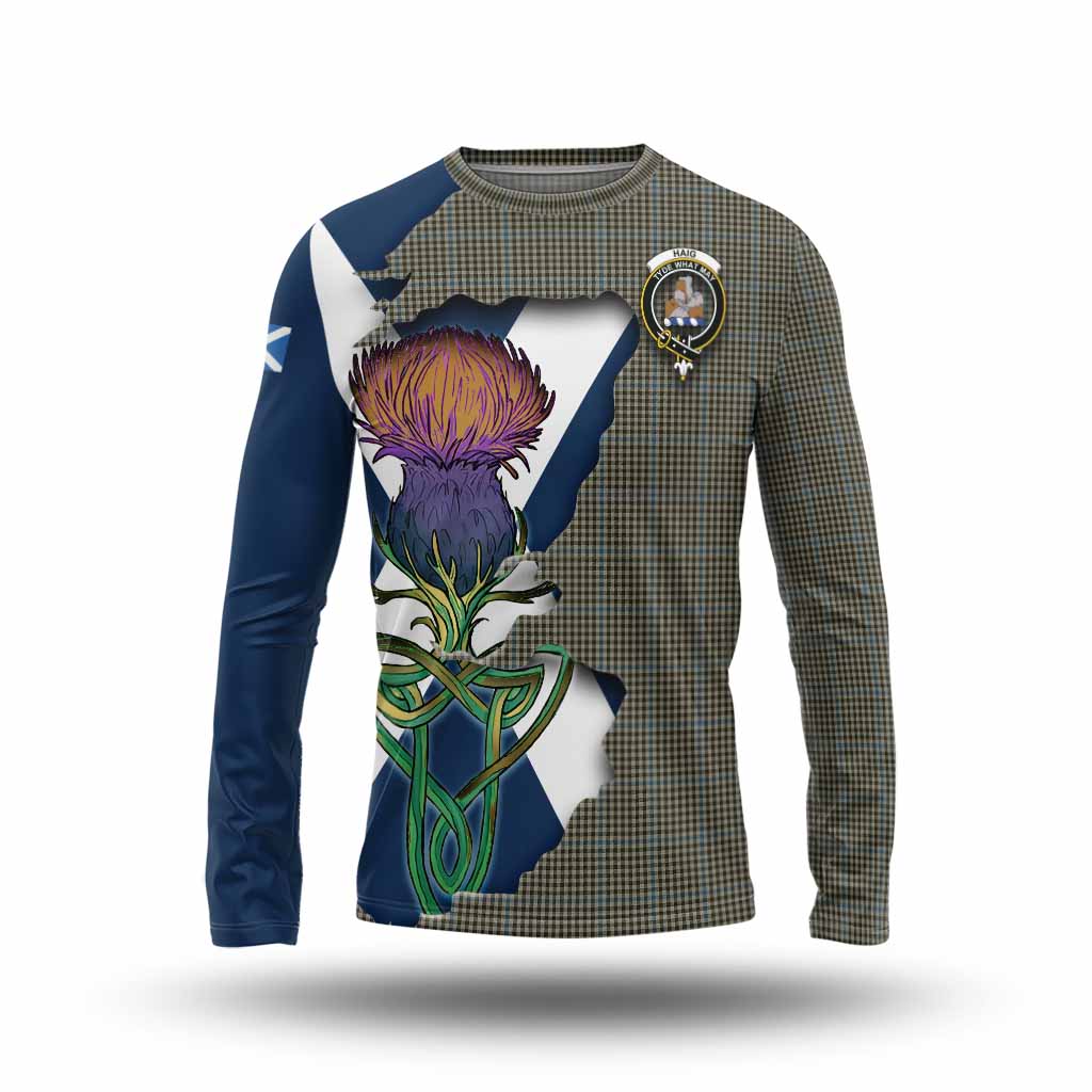 Tartan Vibes Clothing Haig Tartan Family Crest Long Sleeve T-Shirt Scottish Thistle Celtic Inspired