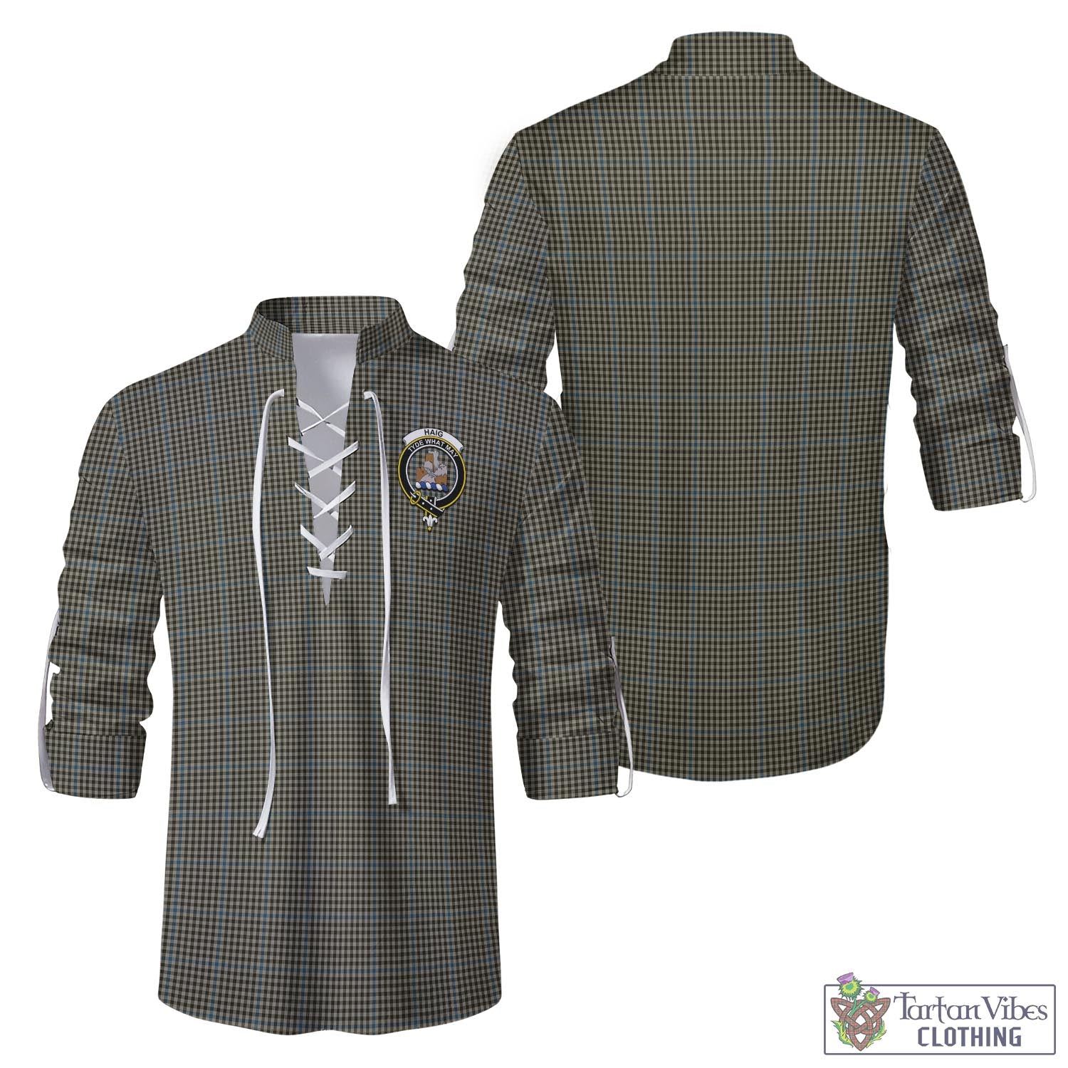 Tartan Vibes Clothing Haig Tartan Men's Scottish Traditional Jacobite Ghillie Kilt Shirt with Family Crest