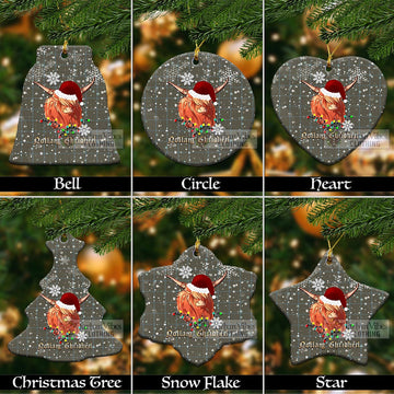 Haig Tartan Christmas Ceramic Ornaments with Twinkle Highland Cattle