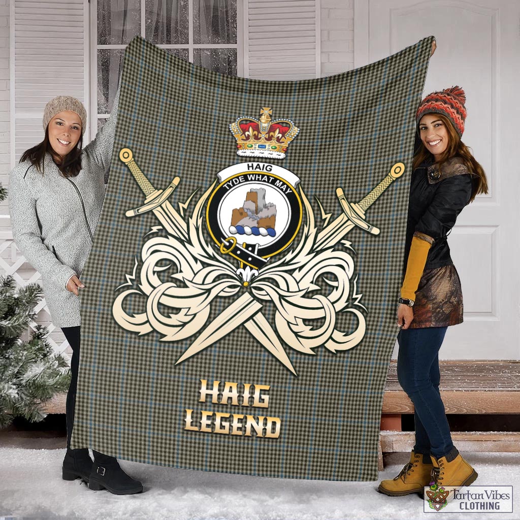 Tartan Vibes Clothing Haig Tartan Blanket with Clan Crest and the Golden Sword of Courageous Legacy