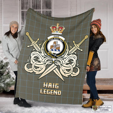 Tartan Vibes Clothing Haig Tartan Blanket with Clan Crest and the Golden Sword of Courageous Legacy