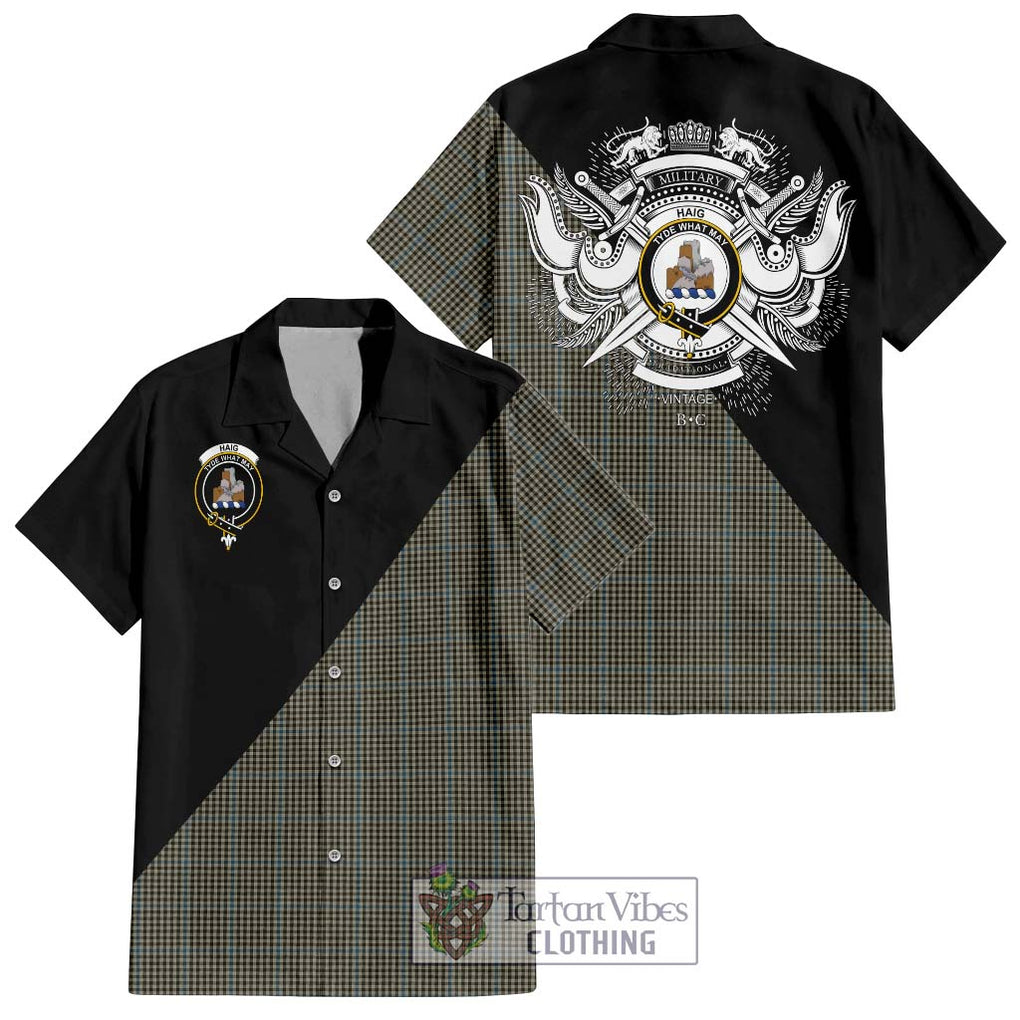 Haig Tartan Short Sleeve Button Shirt with Family Crest and Military Logo Style Kid - Tartanvibesclothing Shop