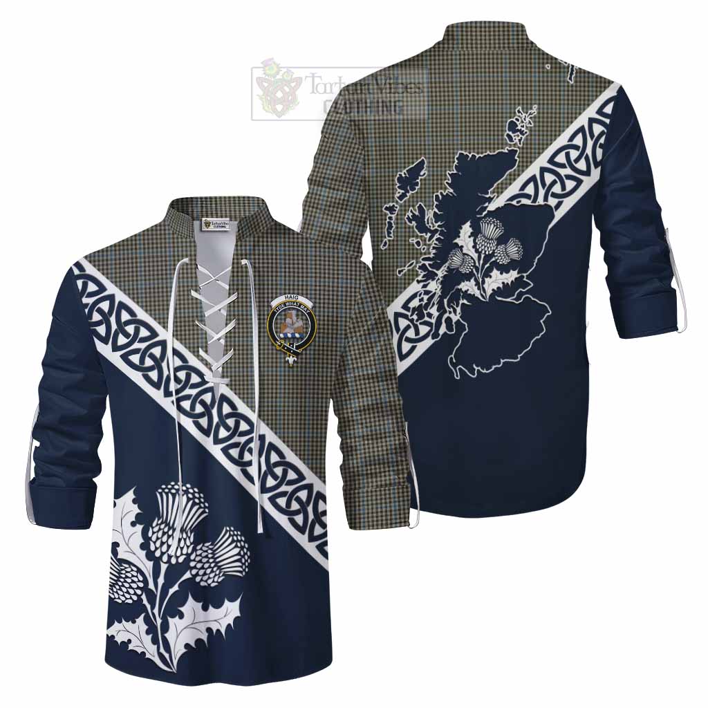 Tartan Vibes Clothing Haig Tartan Ghillie Kilt Shirt Featuring Thistle and Scotland Map