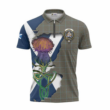 Haig Tartan Family Crest Zipper Polo Shirt Scottish Thistle Celtic Inspired