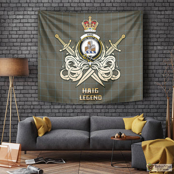Tartan Vibes Clothing Haig Tartan Tapestry with Clan Crest and the Golden Sword of Courageous Legacy