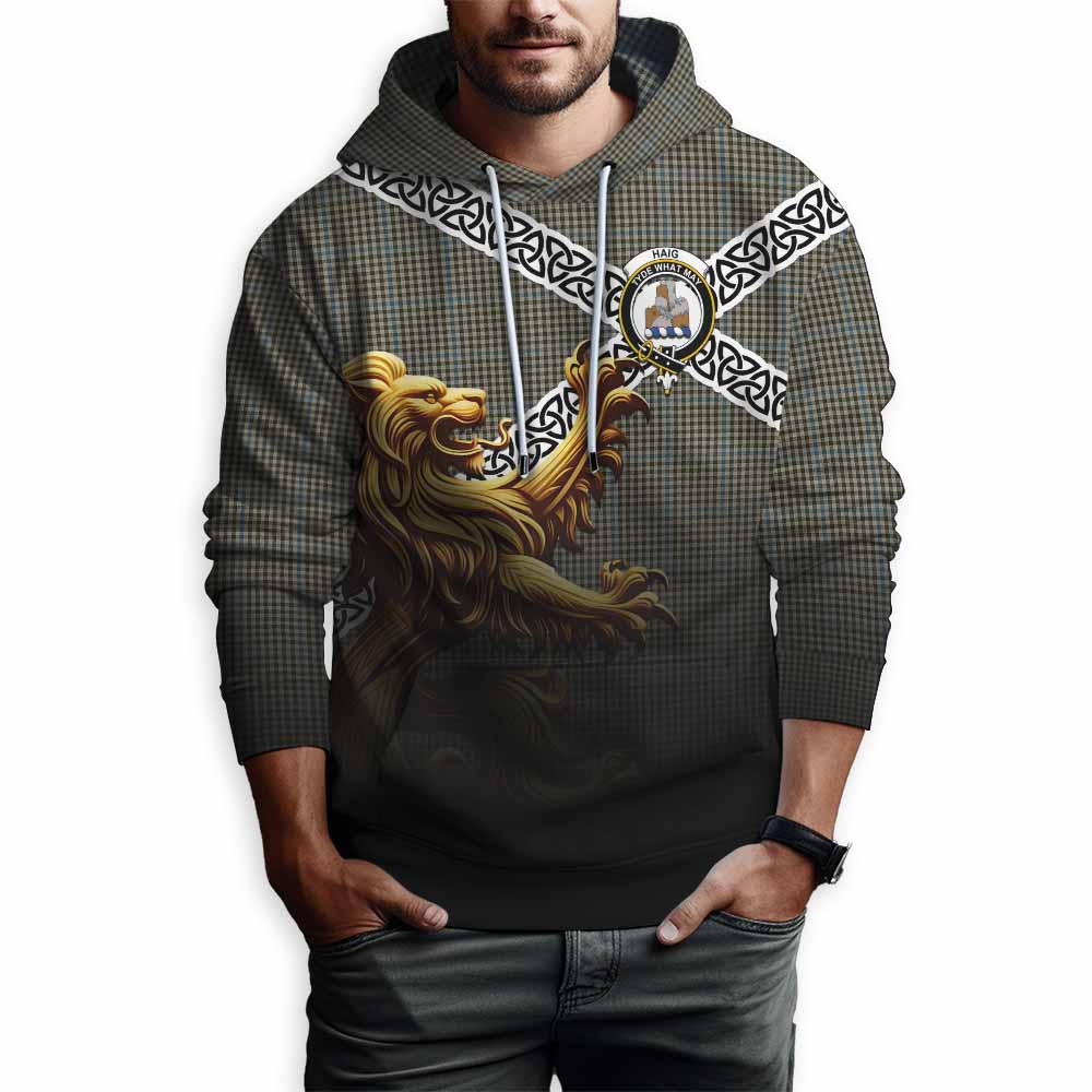 Tartan Vibes Clothing Haig Crest Tartan Hoodie with Golden Lion Emblem Celtic Style