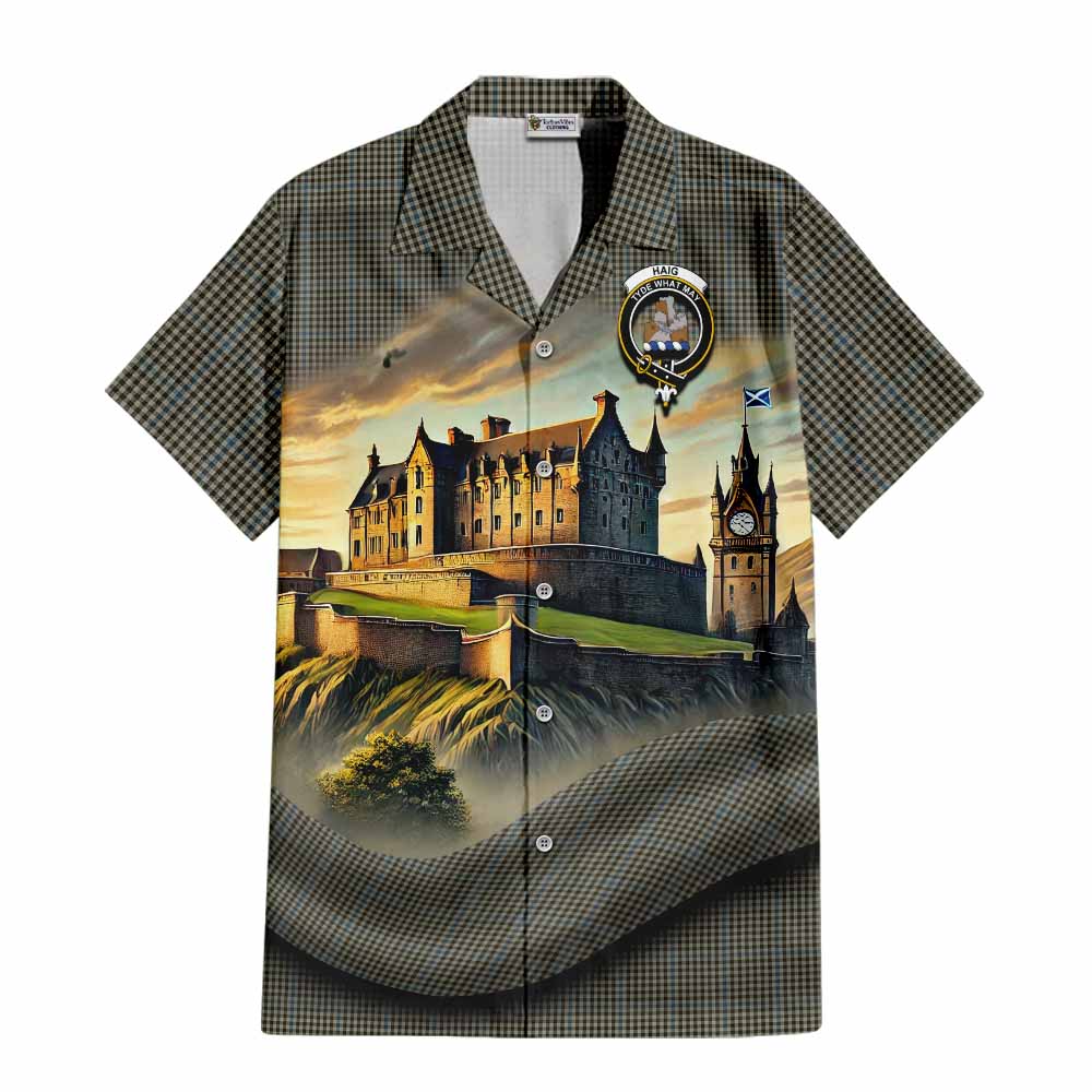 Tartan Vibes Clothing Haig Tartan Family Crest Short Sleeve Button Shirt with Scottish Ancient Castle Style