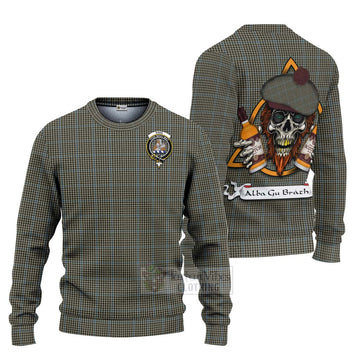 Tartan Vibes Clothing Haig Tartan Knitted Sweater with Family Crest and Bearded Skull Holding Bottles of Whiskey