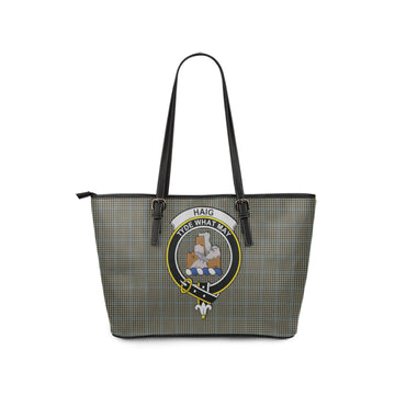 Haig Tartan Leather Tote Bag with Family Crest
