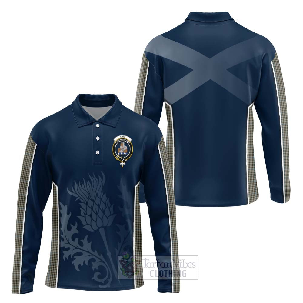 Tartan Vibes Clothing Haig Tartan Long Sleeve Polo Shirt with Family Crest and Scottish Thistle Vibes Sport Style