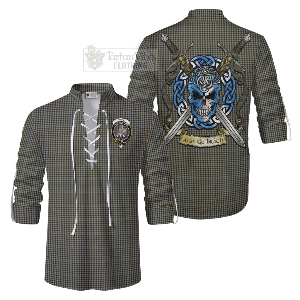 Tartan Vibes Clothing Haig Tartan Ghillie Kilt Shirt with Family Crest Celtic Skull Style
