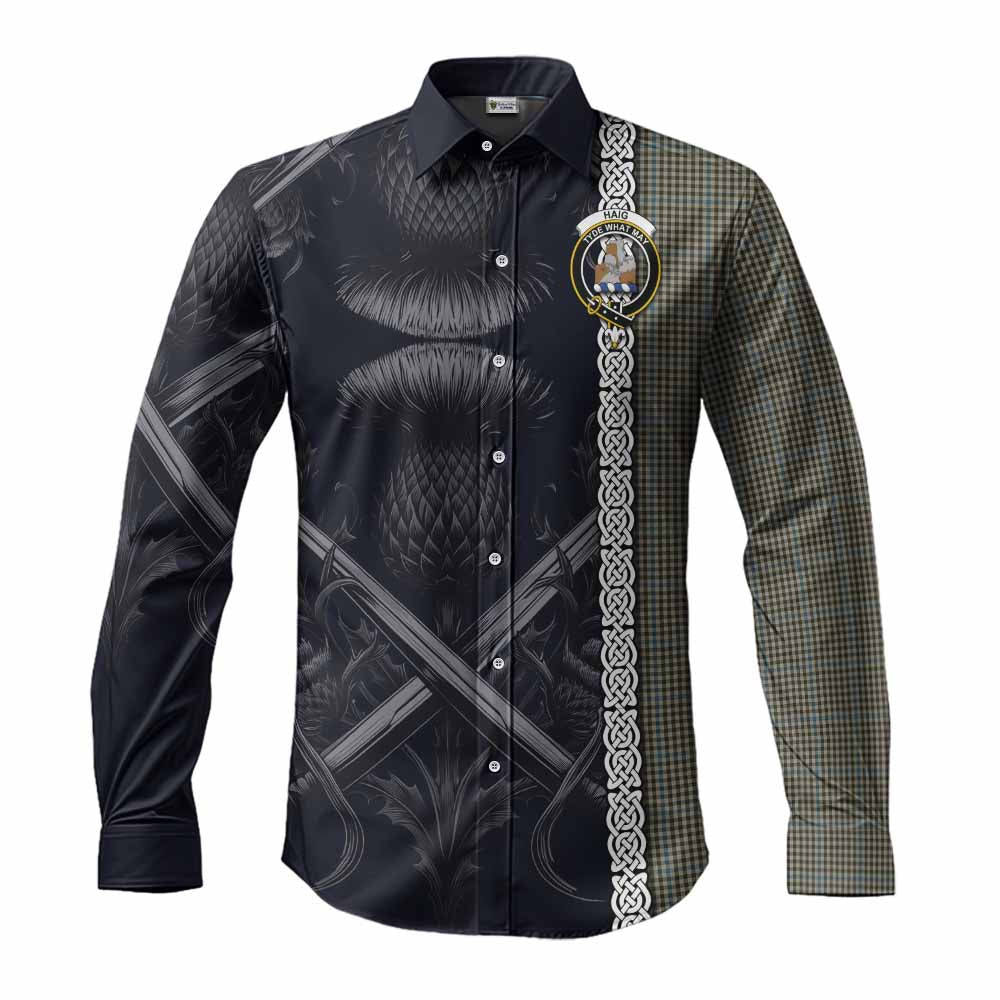 Tartan Vibes Clothing Haig Tartan Long Sleeve Button Shirt with Family Crest Cross Sword Thistle Celtic Vibes