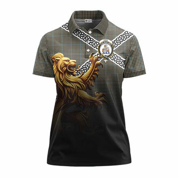 Tartan Vibes Clothing Haig Crest Tartan Women's Polo Shirt with Golden Lion Emblem Celtic Style