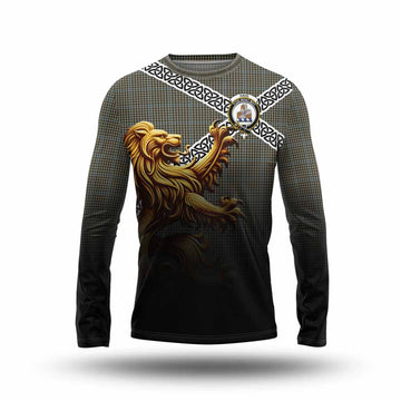 Haig Crest Tartan Long Sleeve T-Shirt with Golden Lion Emblem Celtic Style