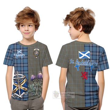 Tartan Vibes Clothing Haig Tartan Kid T-Shirt Happy St. Andrew's Day Half Tartan Style