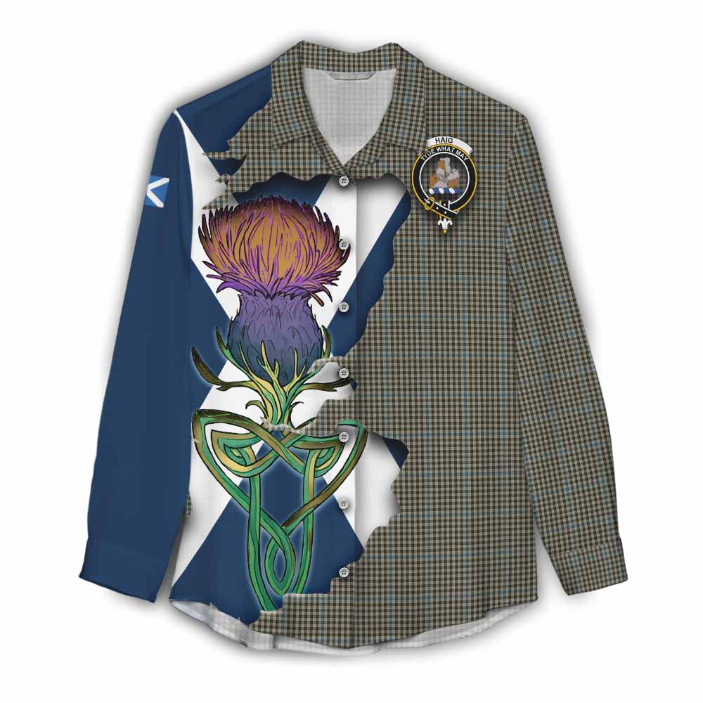 Tartan Vibes Clothing Haig Tartan Family Crest Women's Casual Shirt Scottish Thistle Celtic Inspired