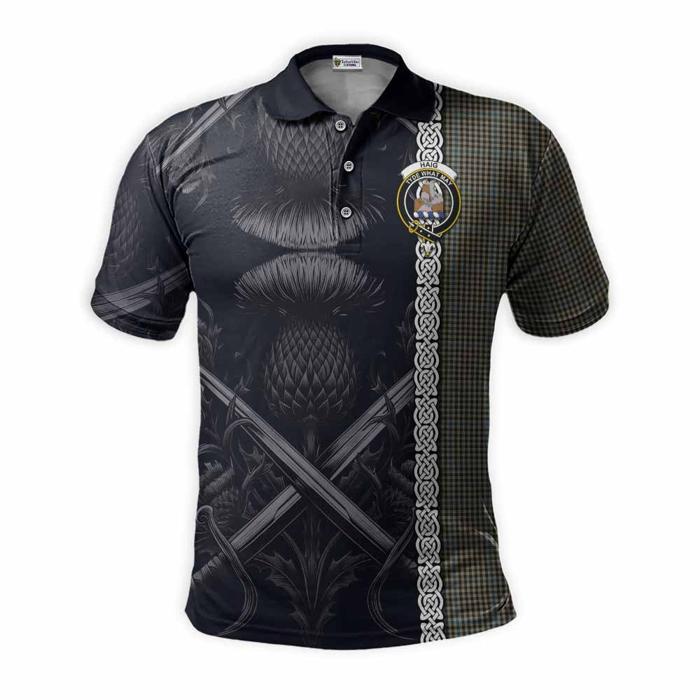 Tartan Vibes Clothing Haig Tartan Polo Shirt with Family Crest Cross Sword Thistle Celtic Vibes
